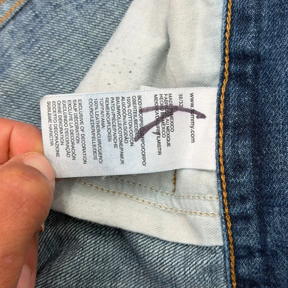 Tommy Hilfiger Jeans Mens 38x32 Blue Baggy Straight Leg Zip Fly 5 Pocket Classic